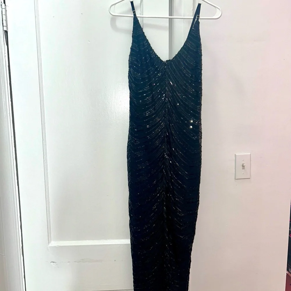 Lulu's Black Beaded Sequin Chevron Midi Dress - Picture 5 of 11